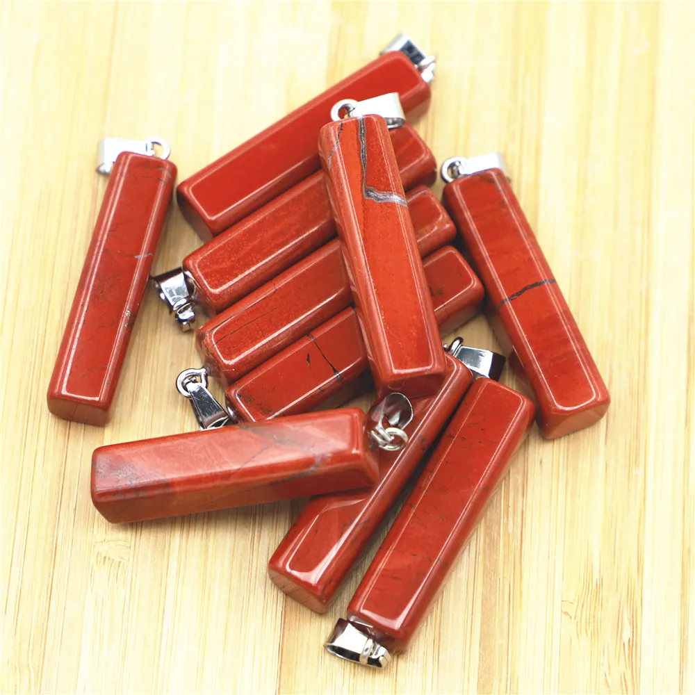 Natural Rainbow Stone Red Jade Cuboid Square Column Pendant Charms for Diy Women Men Jewelry Making Necklace Accessories 10PCs