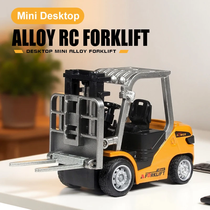 Children's Mini Forklift Toy with Sound & Light - Adjustable Metal Shell Desktop Vehicle