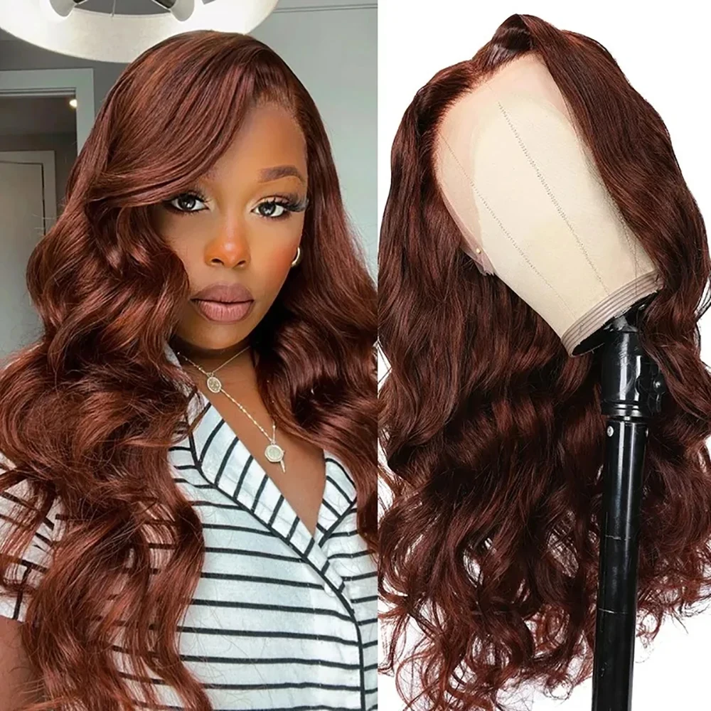 

Reddish Brown Lace Front Wig Human Hair 13X4 Body Wave Colored Human Hair Wigs 180% Full Density Copper Red Lace Frontal Wig