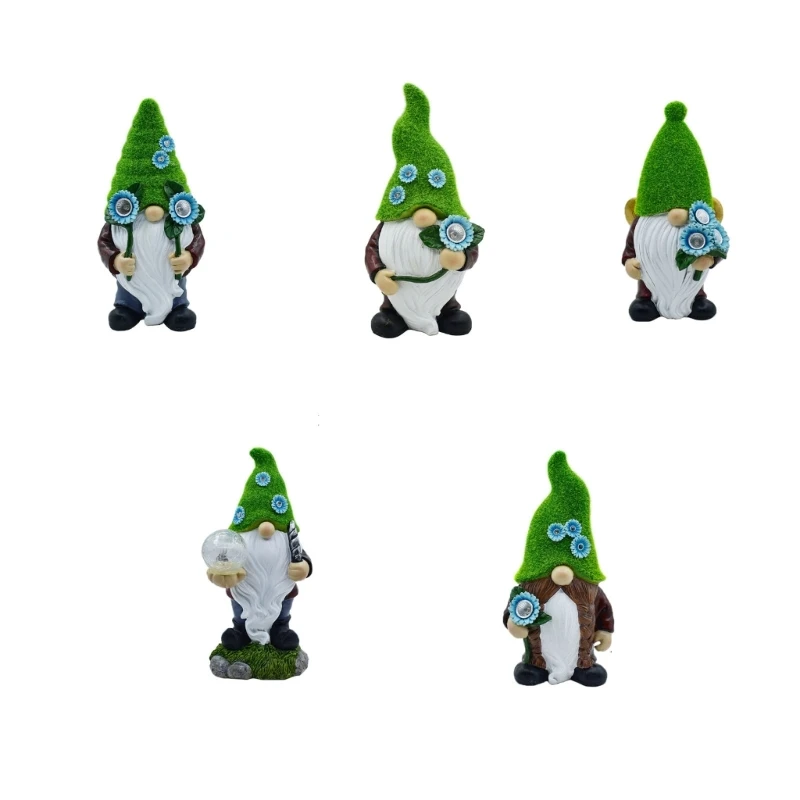 

Flower Gnomes Statues with LED Solar Light Garden Decoration Dwarf Ornaments
