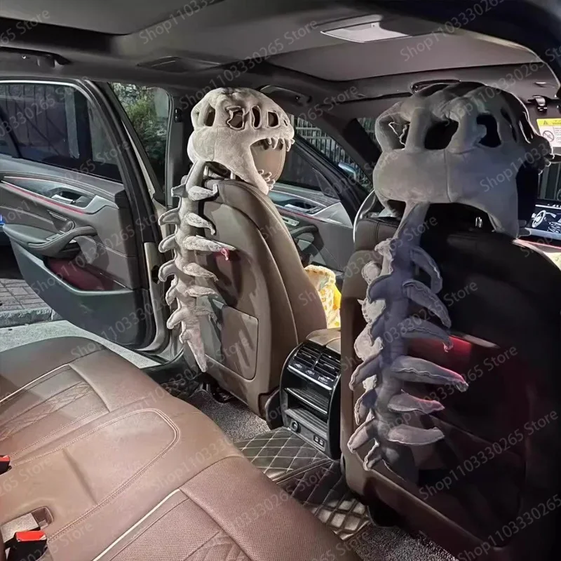 Luxury Dinosaur Bone-Inspired Car Seat and Headrest Cover - Elegant Interior Decoration with Neck Support