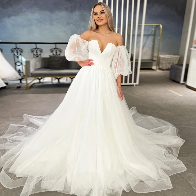 

Stunning Ball Gown Wedding Dress with Cut V Neck and Removable Half Sleeves Bridal Dress vestido de novia 2023
