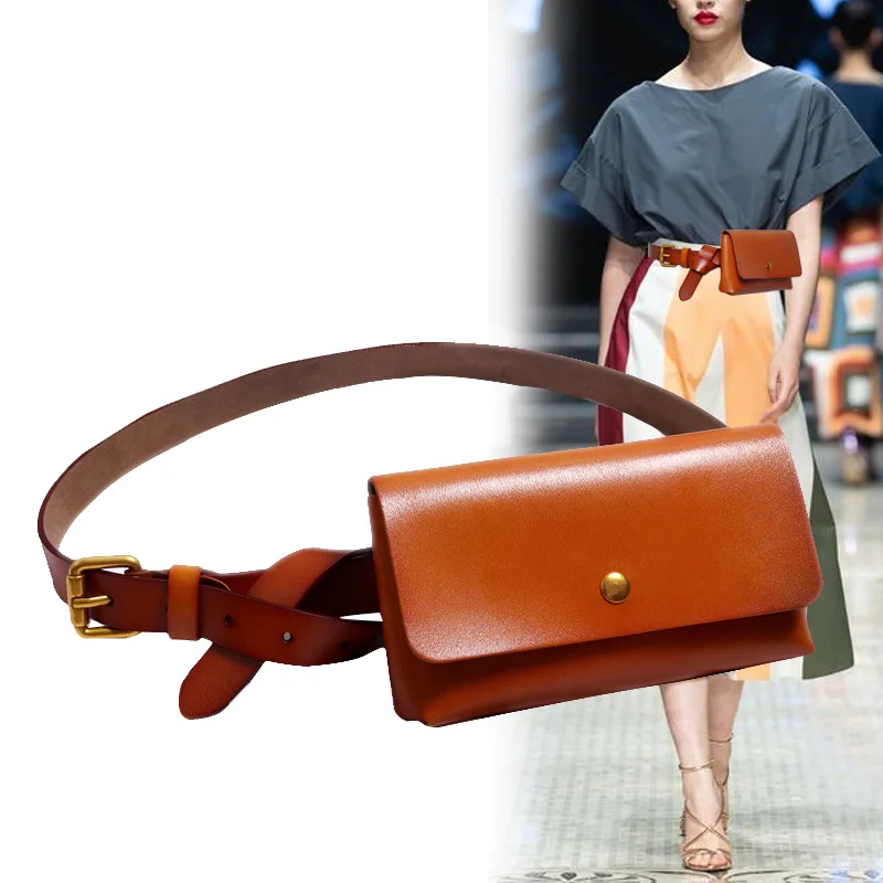 Real Leather Waist Belt With Phone Bag Fashion Cowskin Fanny Packs Women Mini Flap Adjustable Waistband Women Cowhide Chest Bag