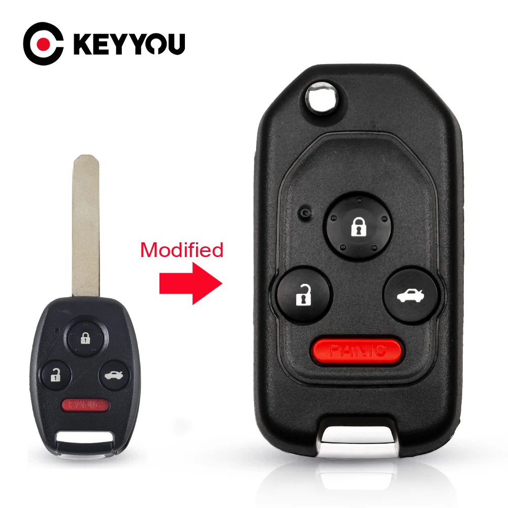 Car Key 2/3/4 Buttons Remote Modified For Honda Fit Accord Civic CRV Pilot Insight Ridgeline HRV Jazz 2003-2013
