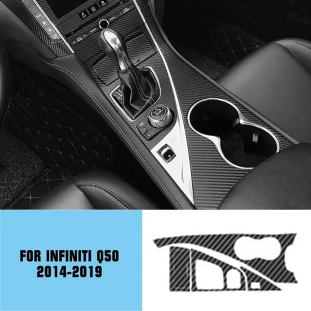 

18pcs/kit Car Interior Stickers Black Carbon Fiber Car Decorative For Infiniti Q50 2014-2019 Trim Replacement New