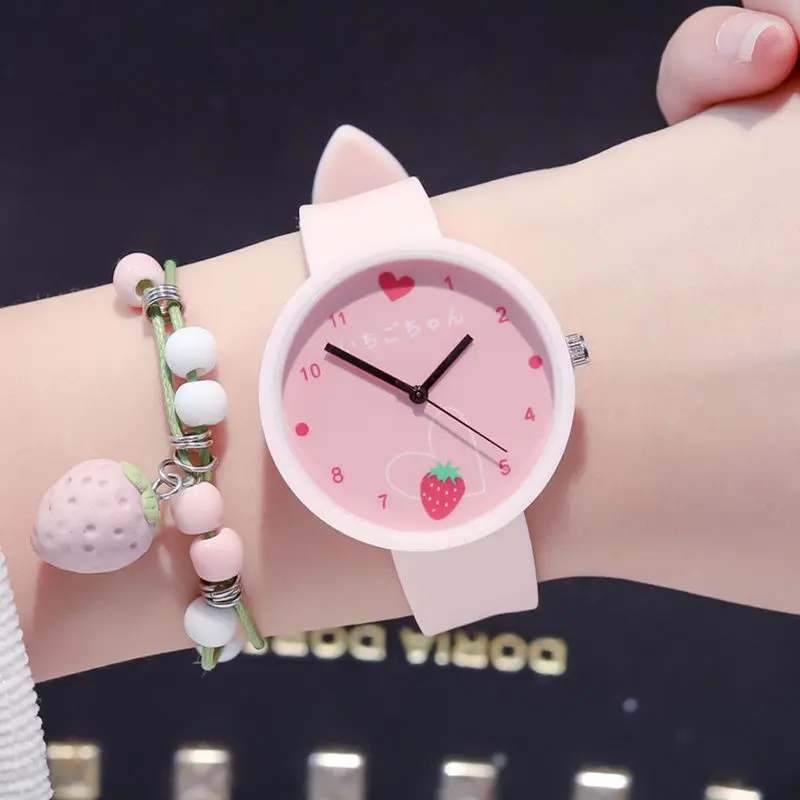 Macaron Strawberry Heart Dial Children's Cute Korean Jelly Silicone Strap Quartz Luminous Girls Boys Clock Watch Birthday Gift 2