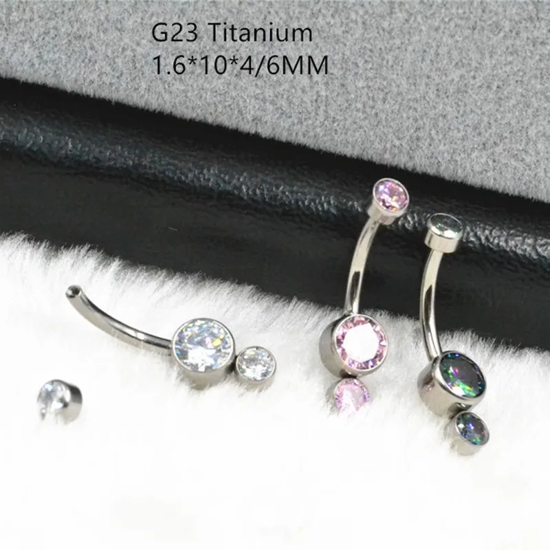 

Lot10PCS Body Jewelry-G23 Titanium CZ Smart Navel Belly Button Body Piercing 14Gx10x4/6mm Navel Curve Barbells Belly Rings Shine