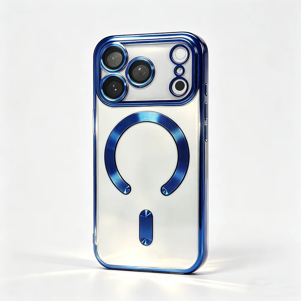 Elegant Orange Magnetic Clear Case with Wireless Charging Compatibility - Stylish Plating Soft Business Cover
