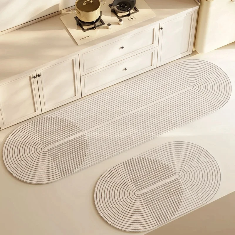 Description Picture 6 of itemSuper Absorbent Kitchen Mat Non-slip Diatomite Kitchen Rug Elliptical Long Carpet Simple Line Bathroom Mat Kitchen Supplies