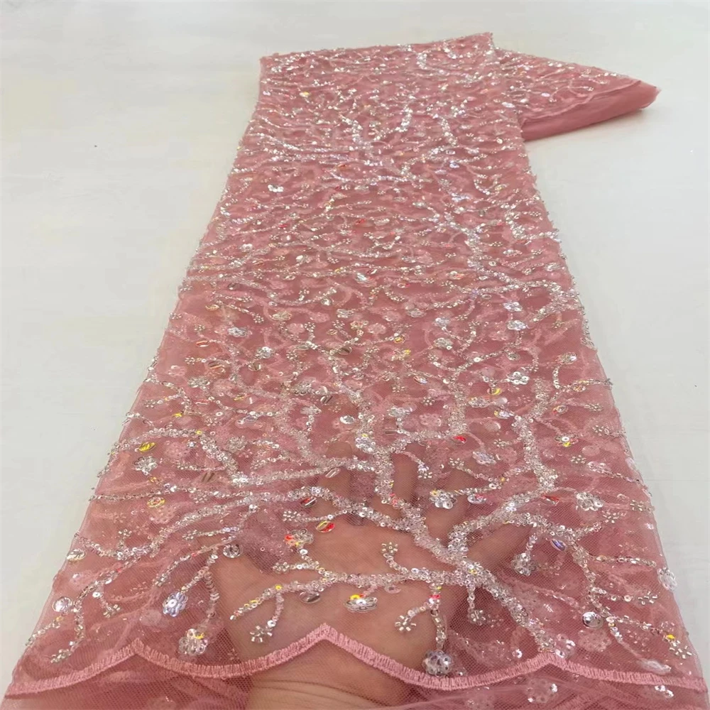 

5Y Latest African Beaded Lace Fabric 2023 Nigerian Lace Fabrics Embroidery Sequins French Net Tulle Laces Fabrics Sewing xzx-275