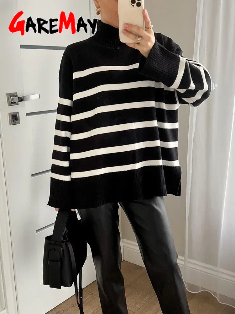 Safia Jumper | Women’s Winter Cozy Turtleneck Striped Jumper