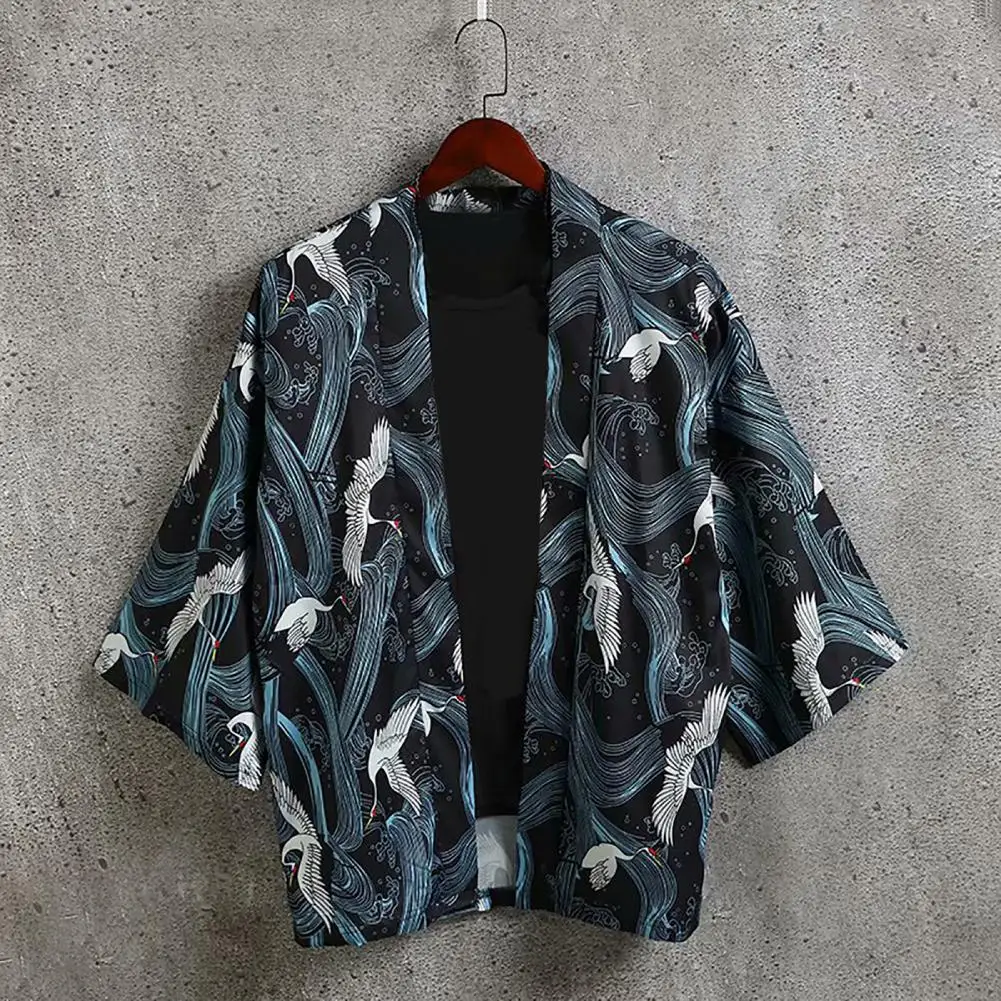 Stylish Vintage Sun Protection Shirt Kimono Japanese Men Shirt Chinese Style Print Male Clothes