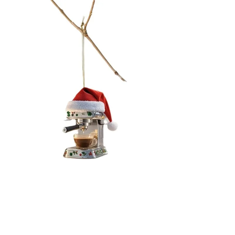 2D New Christmas Tree Red Hat Coffee Pot Charm - Car Interior Decoration, Festive Hanging Ornament for Holiday Vehicle Decor