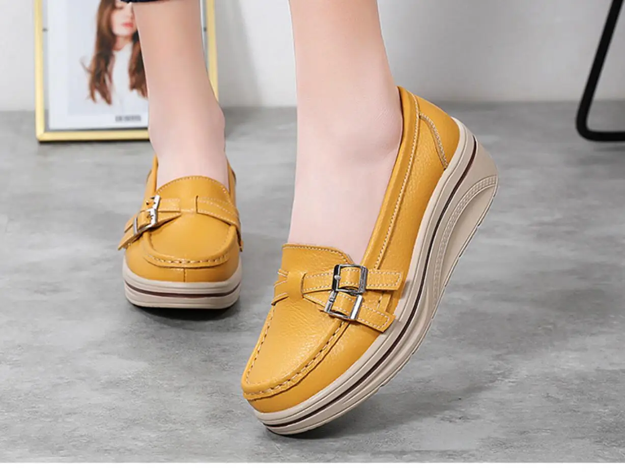 Women Flats Platform Shoes Women Elegant Genuine Leather Shoes Woman Autumn Slip On Casual Flat Shoes Women Leather shoes