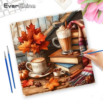 Set Pittura a Numeri Evershine, Paesaggio Digitale ad Olio, Foglie d'Autunno, Senza Cornice, Immagine da Colorare, Decorazione per la Casa