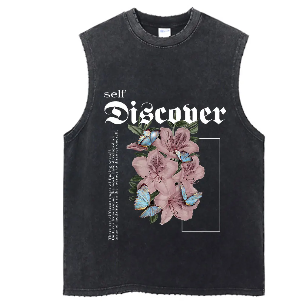 Vintage Tank Top Graphic Y2K Rose Flowers Print T Shirt Cotton Hip Hop Streetwear Oversize Summer Washed Tops Vest 4