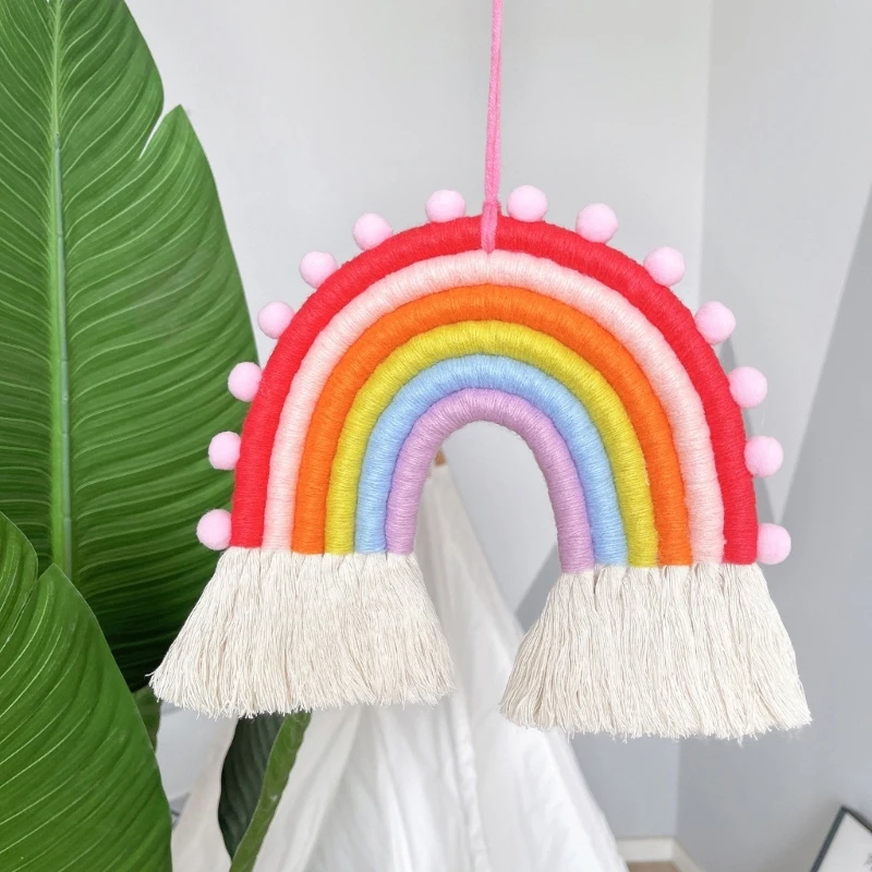 

Макраме Радужная настенная Подвеска 6 линий гобелены DIY веревочные украшения с кисточками для детской комнаты домашние украшения