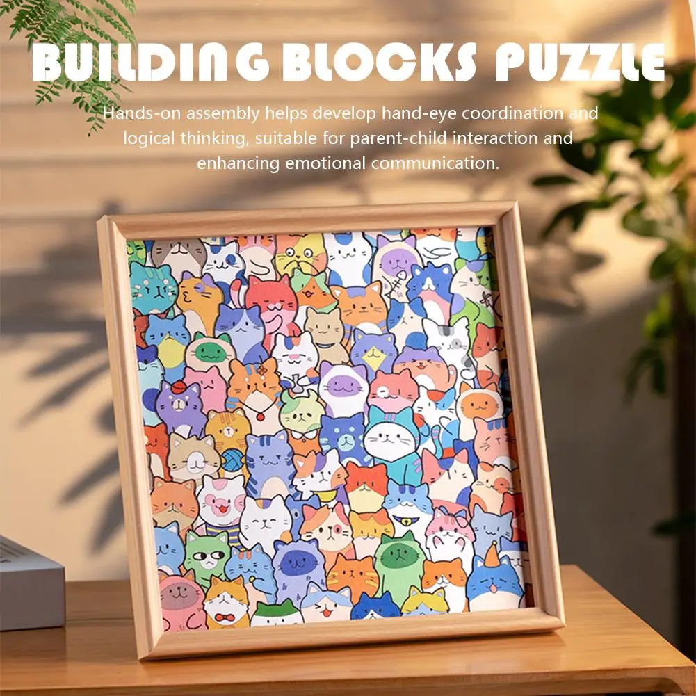 Cartoon Cute Kitten Wooden DIY Puzzle Toy - Creative Hand-Painted Christmas Gift