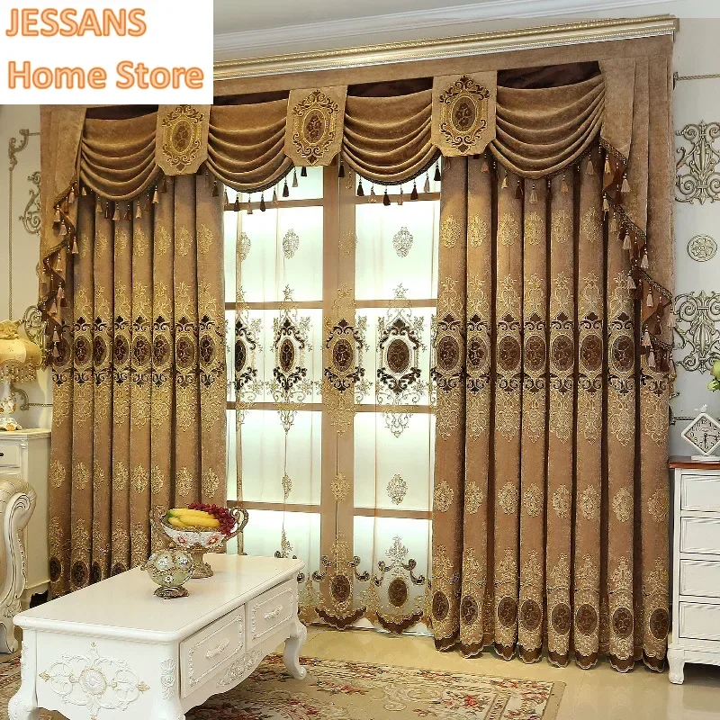 European-style Light Luxury Thickened Chenille Embroidered Window Screen Curtains for Living Room Bedroom Finished Product 5