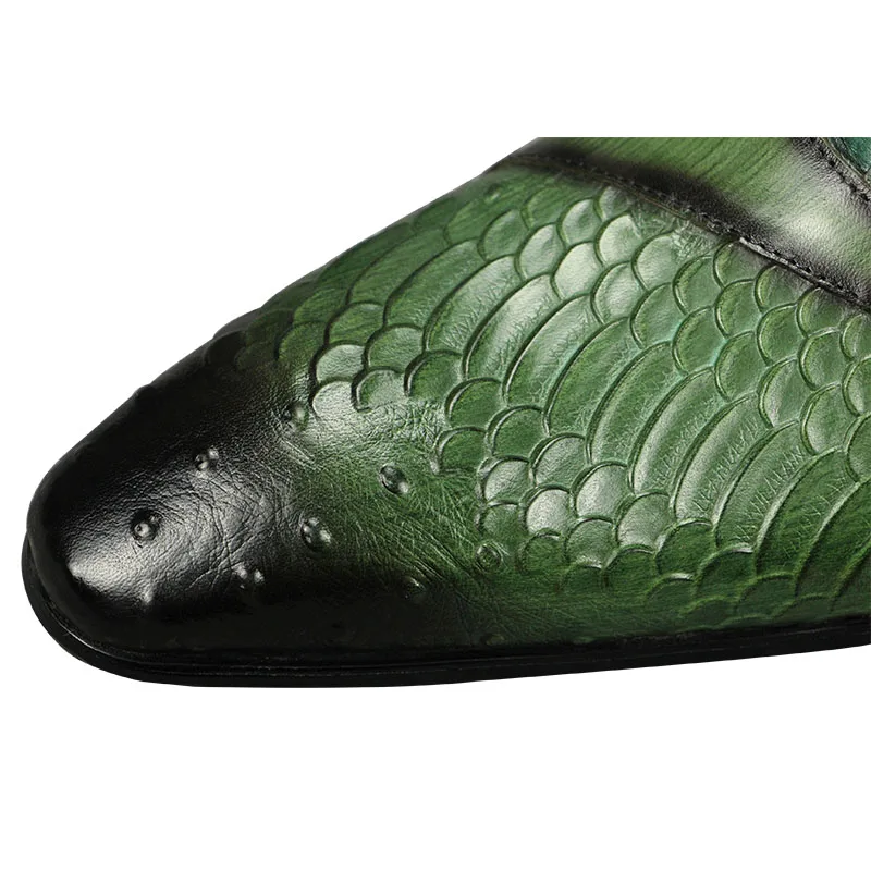 Men's Leather Shoes High Quality Cowhide Leather Oxford Dress Wedding Party Formal Suits Matches Black Green Color Fashion Print