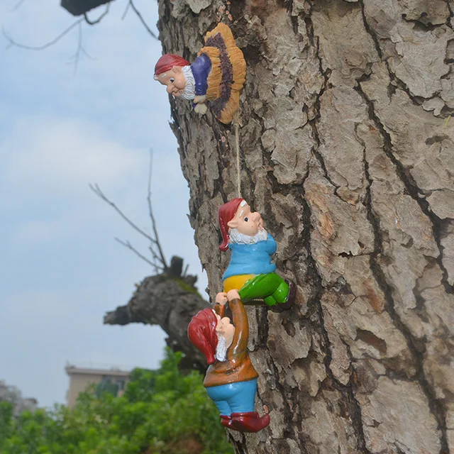 Kerti Hegymászó Törpék Fa Dekoráció Aranyos Gnome Szobor Művészet Gyanta Törpe Az Udvarhoz Kültéri Dekorációs Díszek - Image 2