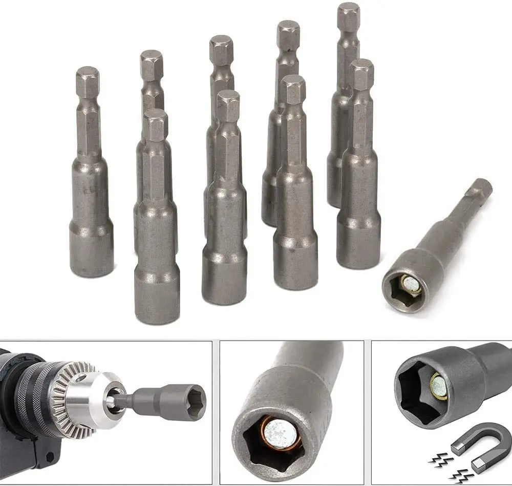 

Impact Screwdriver Bits Set 1/4 Hex Shank Socket Allen Key 5.5-19mm Metric Nut Screwdriver Adapter Mechanical Workshop Tools