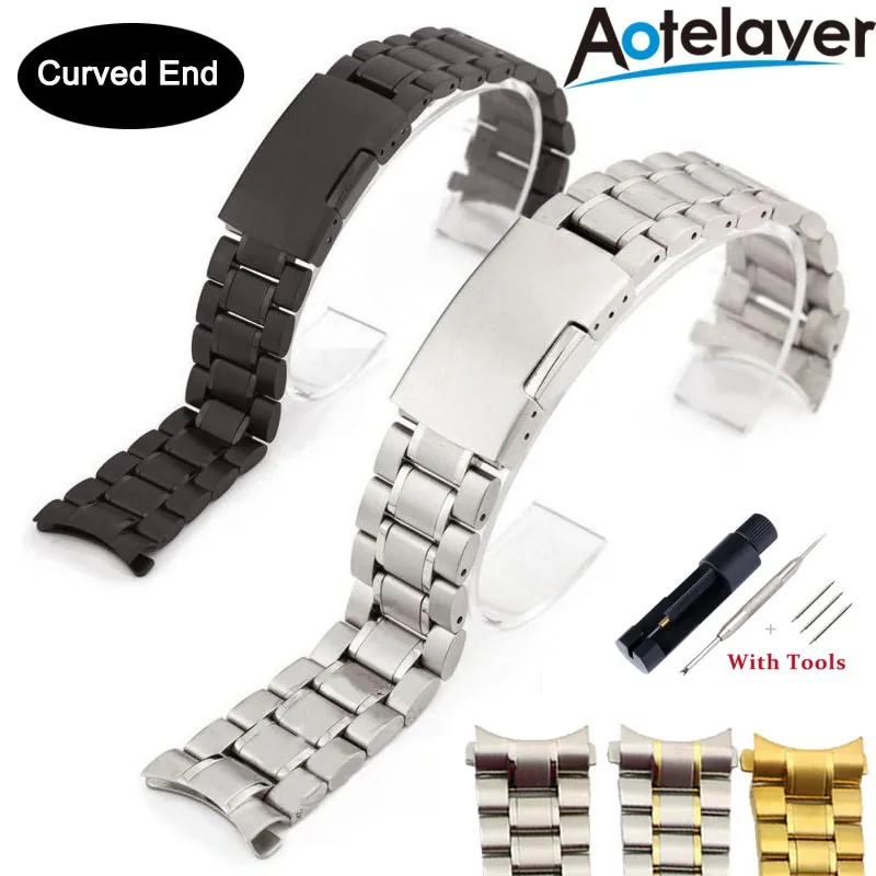 High Quality Solid Stainless Steel Curved End Watch Strap with Tool