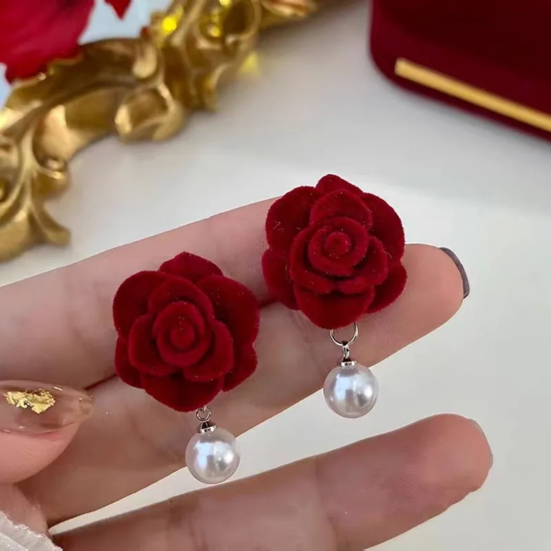 Elegante Französisch Rote Rose Lange Quaste Ohrringe für Frauen Temperament Blume Zirkon Baumeln Ohrring Braut Hochzeit Schmuck – Detail 9