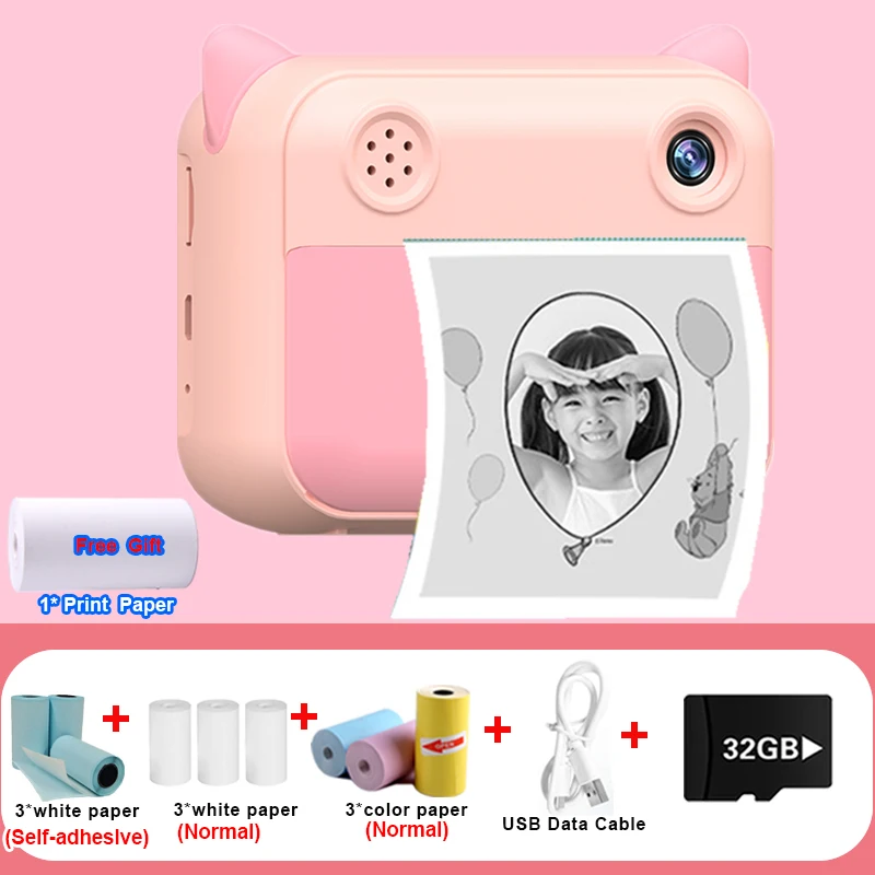 Children's Camera With Print Upgrade Selfie Kids Instant Camera Digital Zero Ink Video Camera Dual Lens 1080P HD Video Recorder best small digital camera Digital Cameras