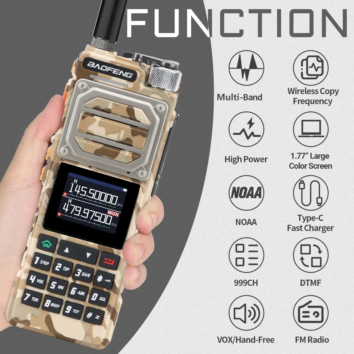 Baofeng UV-25 Walkie Talkie Air Band Long Range UHF VHF AM Wireless Copy Frequency 999CH  NOAA Type-C Charger Ham Two Way Radio 2