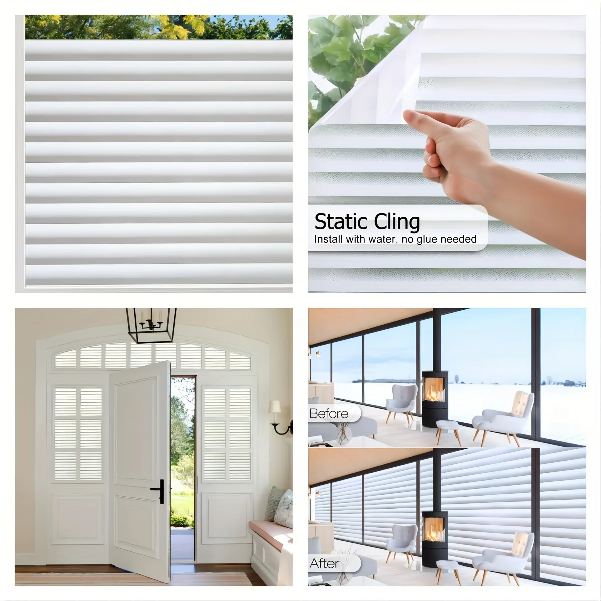 Frosted Privacy Window Film - Heat Control & UV Blocking, Static Cling, Reusable Door Coverings