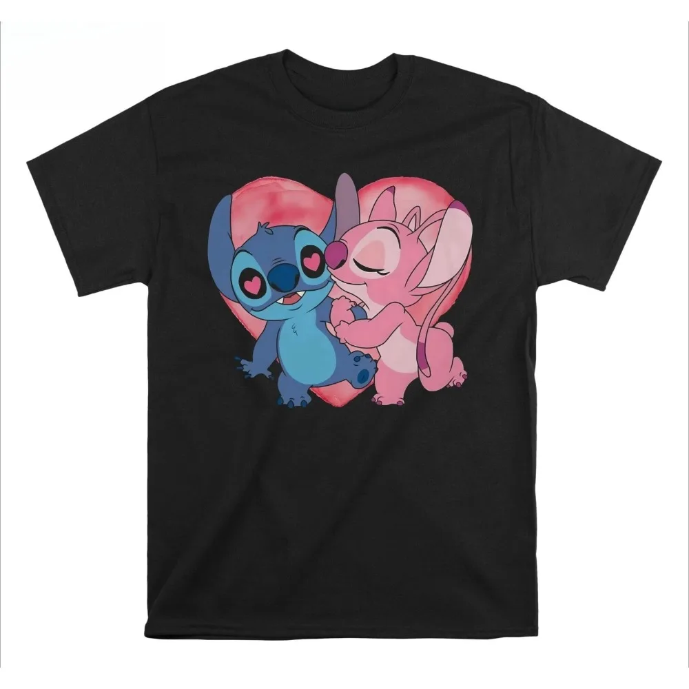 디즈니 남성 및 여성 티셔츠 스티치 반팔 여름 및 봄 소년 소녀 아동용 틈새 부모-자식 의상
