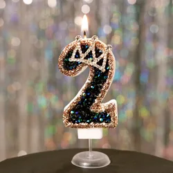 Colorful Black Crown Digital Number Candle with Gold Rim - Princess Birthday Cake Topper, Creative Candle Decor (2)