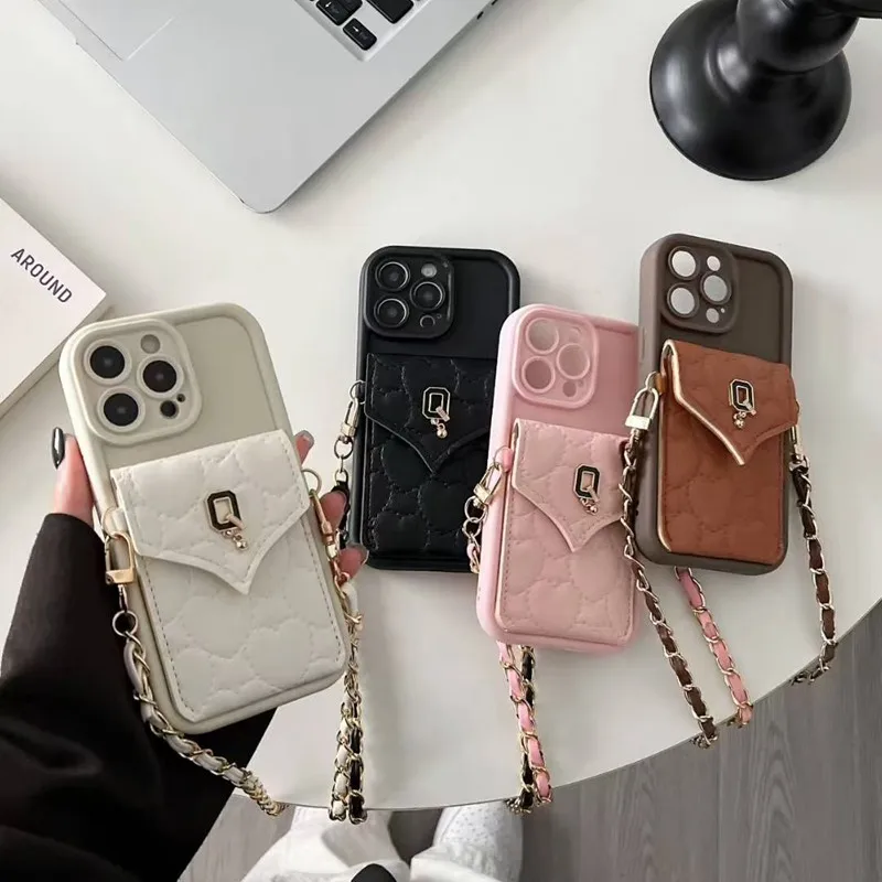 Stylish Strap Chain Wallet Phone Case with Soft Silicone and Rope Strap Cover