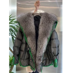 Women's Down Jacket With Fur Goose Feather Jacket Warm Winter Sequins Design Real Silver Fox Fur Collar