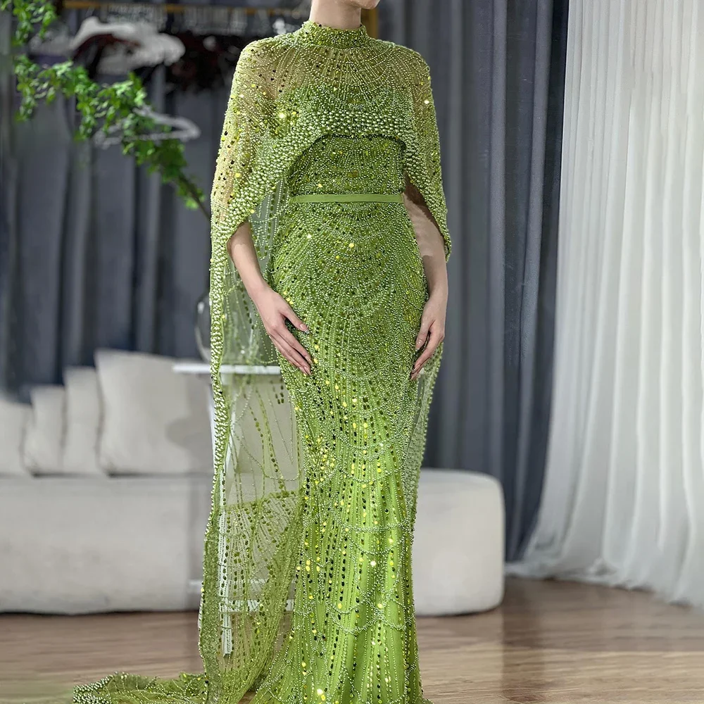 Evening Dresses Arabia Nude Mermaid Long Cape Luxury Evening Dresses for Formal Occasion