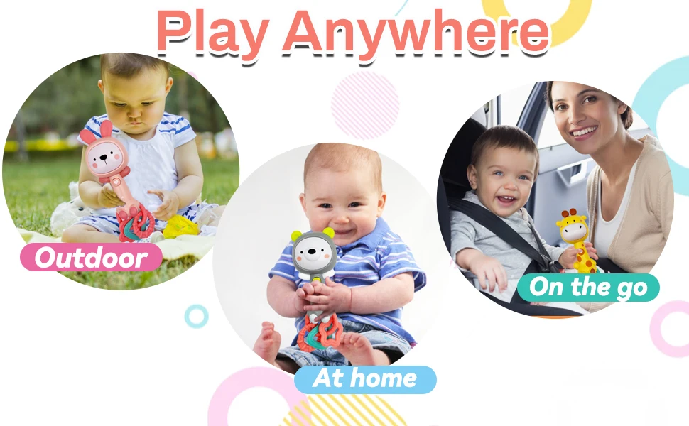 Musical Light Up Music Rattle Toy Teething Ring Sensory Montessori Education Chew Fine Motor Skills Toys for Infants