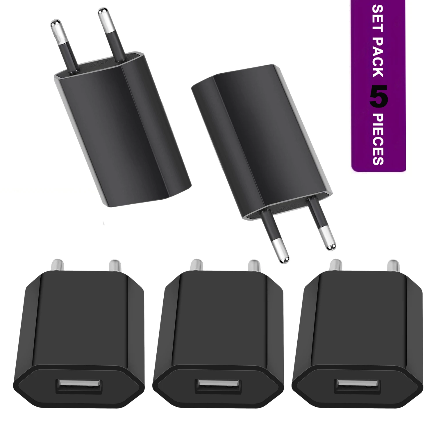 1/3/5/10pcs Black Universal 5V 1A EU Plug USB Adapter Mobile Phone Wall Travel Charger Device Power Adapter