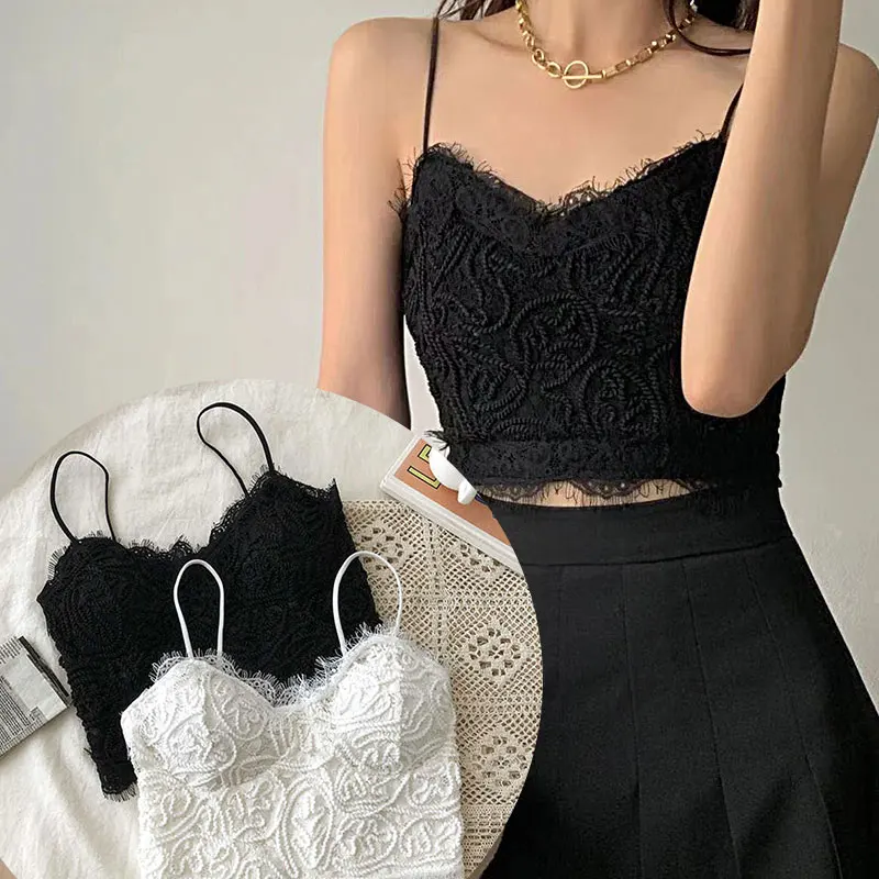 

Fashion Women's Crop Tops French Sexy Lace Sling Vest Summer Versatile Slim Fit Outwear Wrapped Chest Slim Underlay Underwear