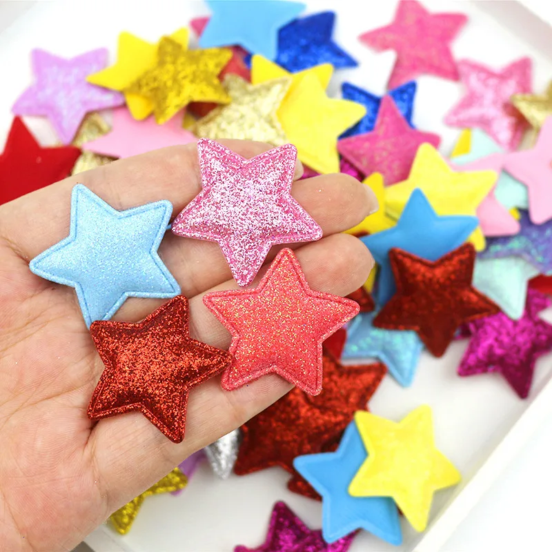 

30pcs Hot Sell 36mm Glitter Stars Padded Appliques Clothes Patches DIY Hand Craft Supplies Headwear Hairpin Accessories Material