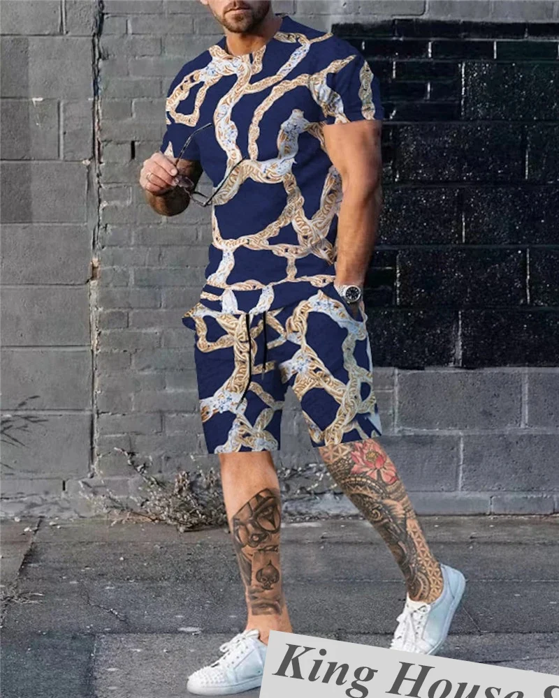Summer Men Sets Shorts Tracksuit Outfits Male Clothing Street T Shirt Two Piece Leopard 3D Print Casual Oversized Sportwear