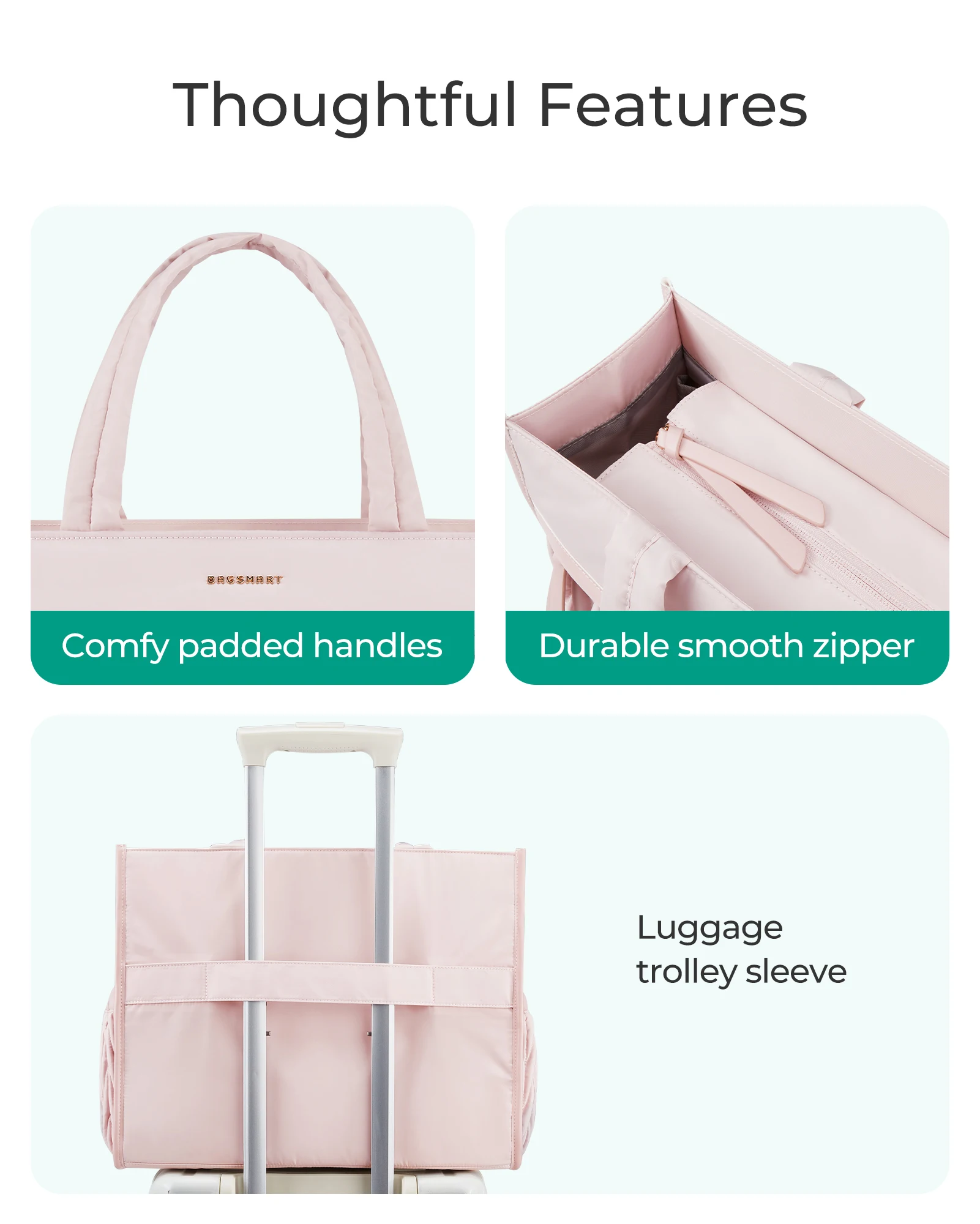 BAGSMART Borsa tote da donna Borsa tote grande con cerniera Borsa a tracolla nera Borsa con manico superiore per lavoro da viaggio - immagine 4