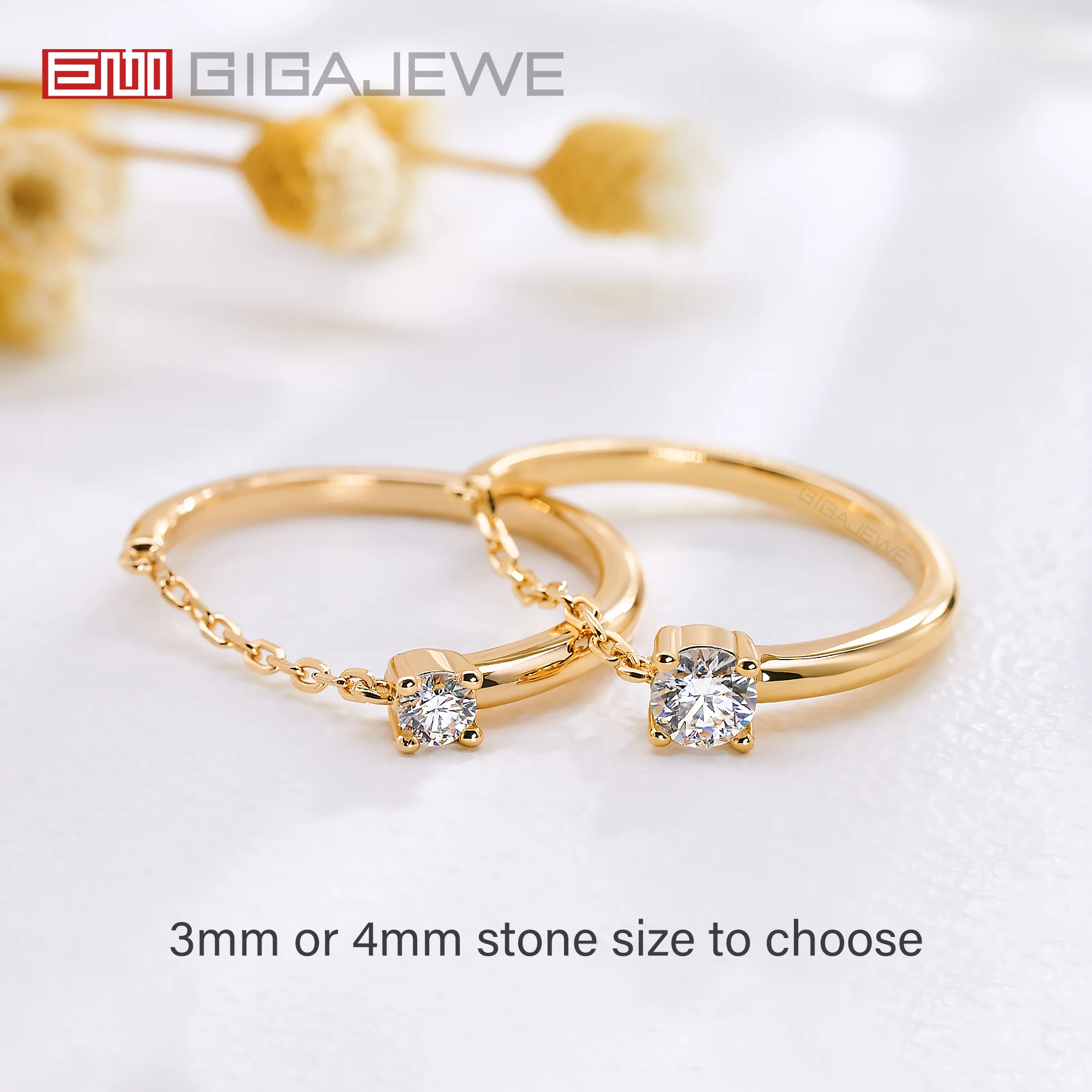 GIGAJEWE Moissanite New 0.1/0.3ct  NovaColor VVS1 Round Cut Diamond Test Passed 18K Gold Plated 925 Silver Chain Ring Girl Gift 5
