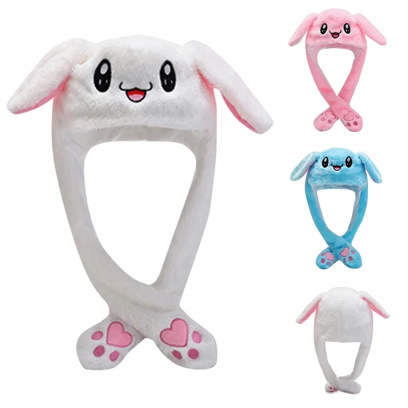 Women's Movable Bunny Ears Hats For Girls Skullies Beanies Children Winter Plush Warm Rabbit Hat With Earflaps Hare Bonnet | Аксессуары