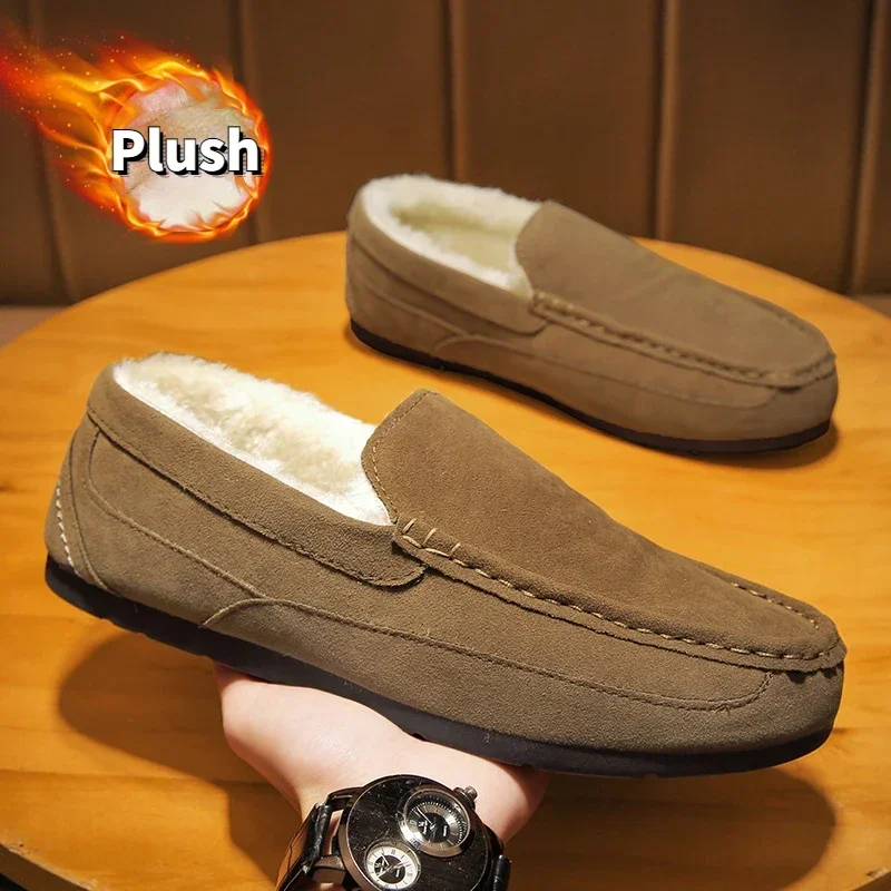 Winter Men Shoes Plush Warm Men Loafers Fashion Comfortable Casual Shoes Business Men Moccasins Soft Sole Non-slip Sneaker Falts 2