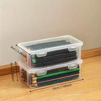 1Pc Large Clear Plastic Storage Boxes with Hinged Lids Perfect for Pens Pencils Crafts Ideal Back To School Office Organizer 2