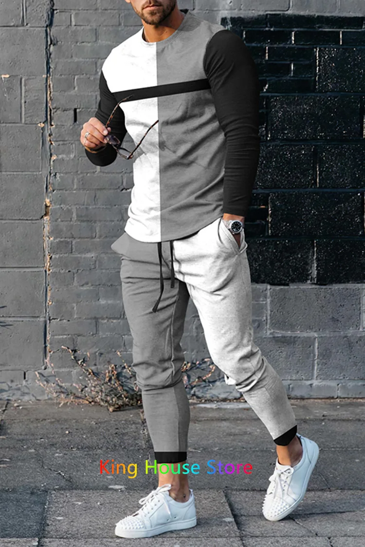 Men's Trend Trouser Tracksuits 3D Printed Street Sportwear Autumn Men Oversized Long Sleeve Tshirt Trouser Sets 2 Pieces Outfits