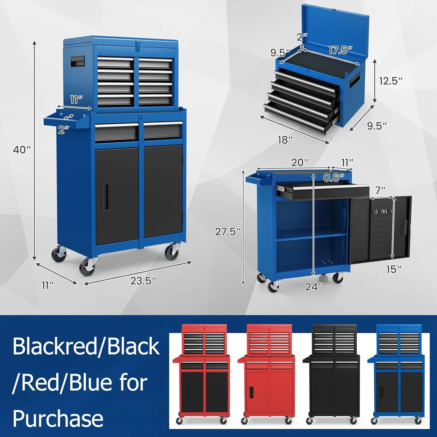 Tool Chest Heavy Duty Rolling Tool Box with Cabinet 5-Drawer for Lockable & Removable Cabinet for Garage and Workshop 3