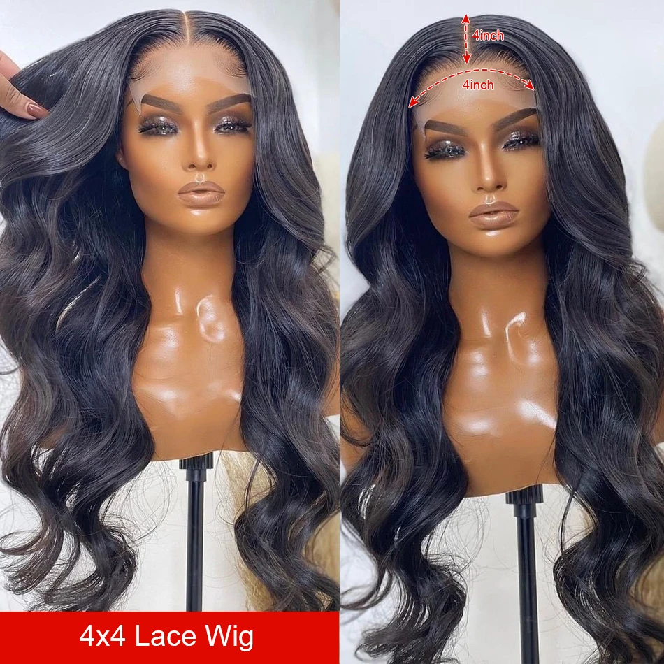 30 Inch Transparent Lace Closure Front Wig Body Wave Lace Frontal Human Hair Wigs Brazilian Water Wavy 4x4 Lace Closure Wig 180% 2