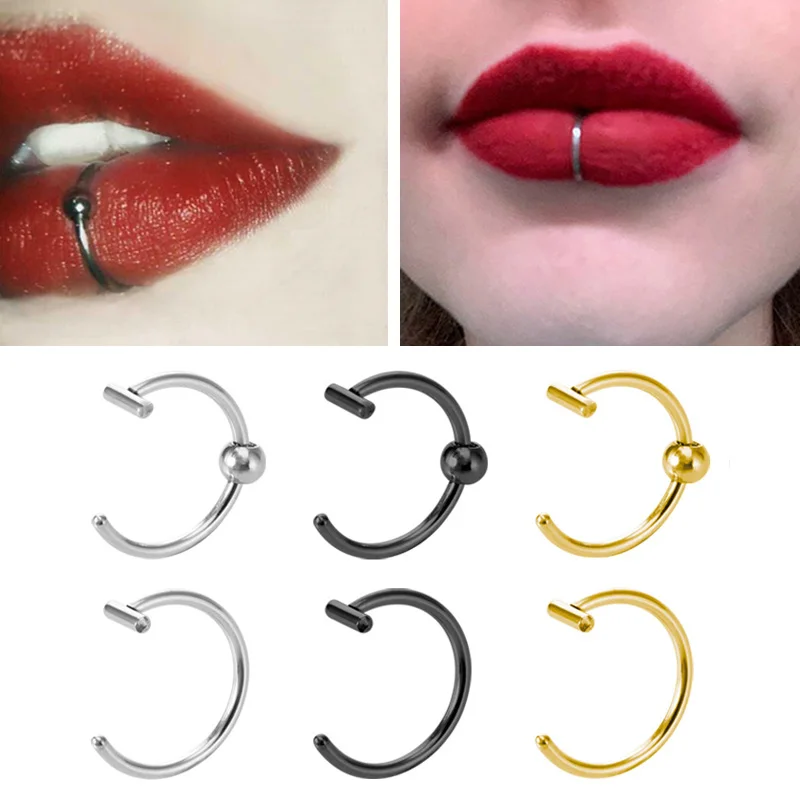 1pc Stainless Steel Lip Ring Fake Piercing Nose Wrap Septum